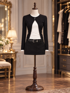 Vintage Black White Mock Two Piece Long Sleeve Top