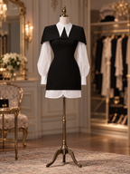Vintage Detachable Cape Collar Contrast Long Sleeve Mini Dress