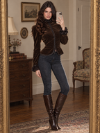 Vintage High Neck Button Front Velvet Peplum Jacket