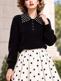 Retro Polka Dot Collar Knit Pullover Top