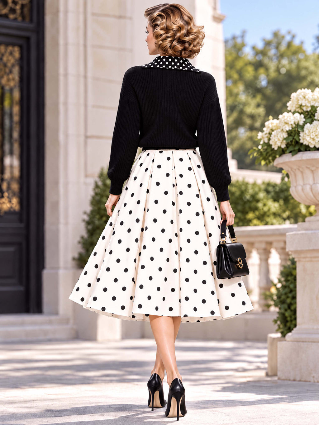 Retro Polka Dot Collar Knit Pullover Top