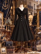 Retro Cowl Neck Midi Fit‑Flare Dress