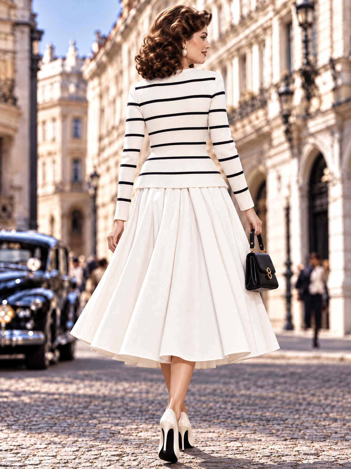 Vintage Retro High‑Waist A‑Line Midi Skirt