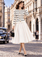 Vintage Retro High‑Waist A‑Line Midi Skirt