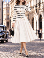 Vintage Retro High‑Waist A‑Line Midi Skirt
