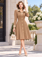Retro Faux Collar Cable Knit Midi Dress