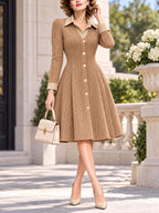 Retro Faux Collar Cable Knit Midi Dress
