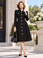 Retro Floral Button Midi Shirt Dress