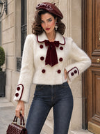 Intage Velvet-Bow Double-Breasted Mohair Knit Cardigan