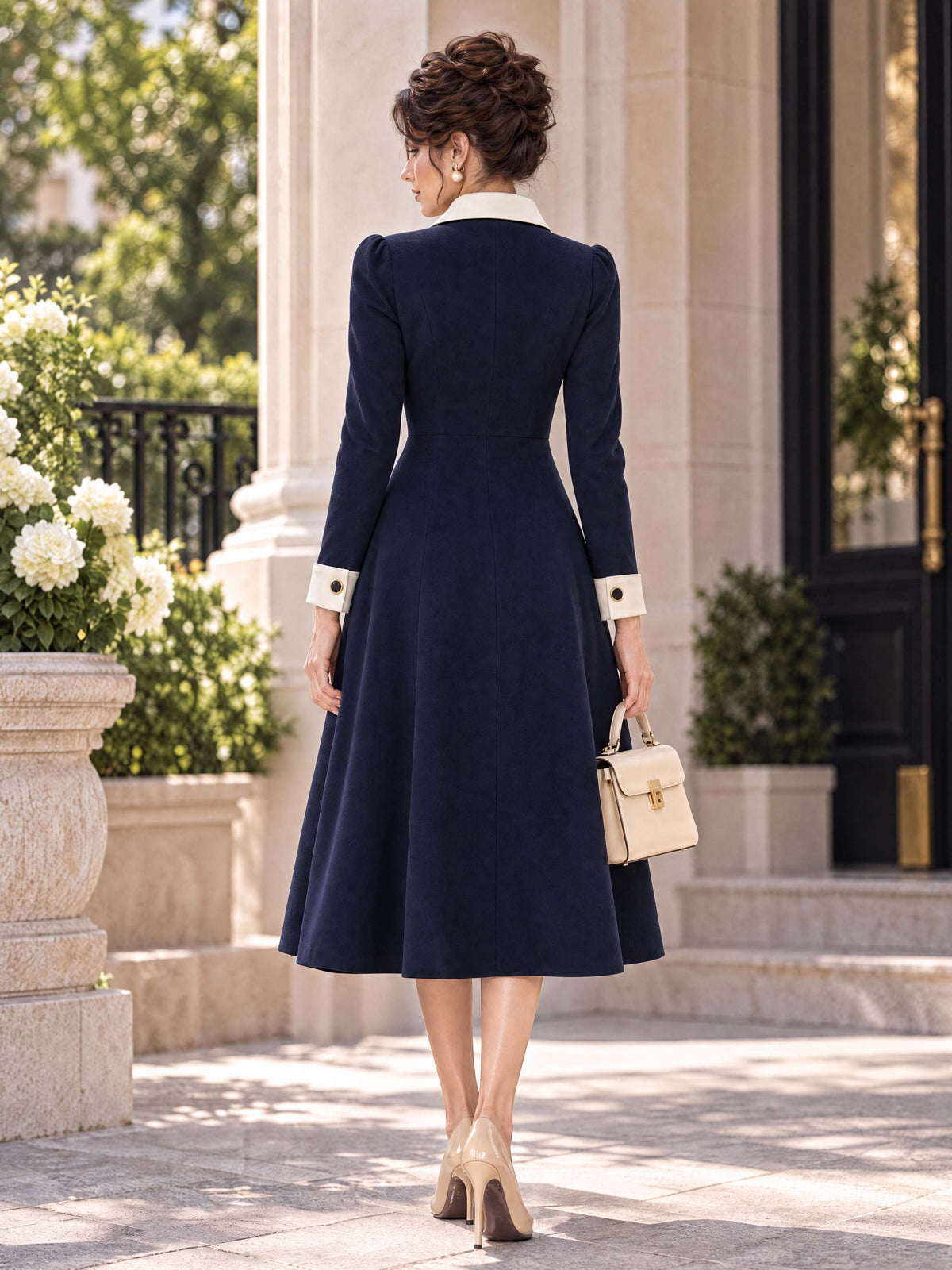 Retro Color‑Block Elegant Midi Dress