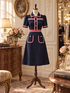Retro Midi Dress In Classic Red And Blue Trim