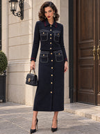 Vintage Topstitch Gold-Button Knit Cardigan Skirt Set