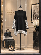Vintage Stripe-Print Pearl-Button Oversized Knit Dress