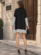 Vintage Stripe-Print Pearl-Button Oversized Knit Dress