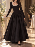 Vintage Hepburn Style Square Neck Waist Slimming Evening Maxi Dress