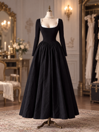 Vintage Hepburn Style Square Neck Waist Slimming Evening Maxi Dress