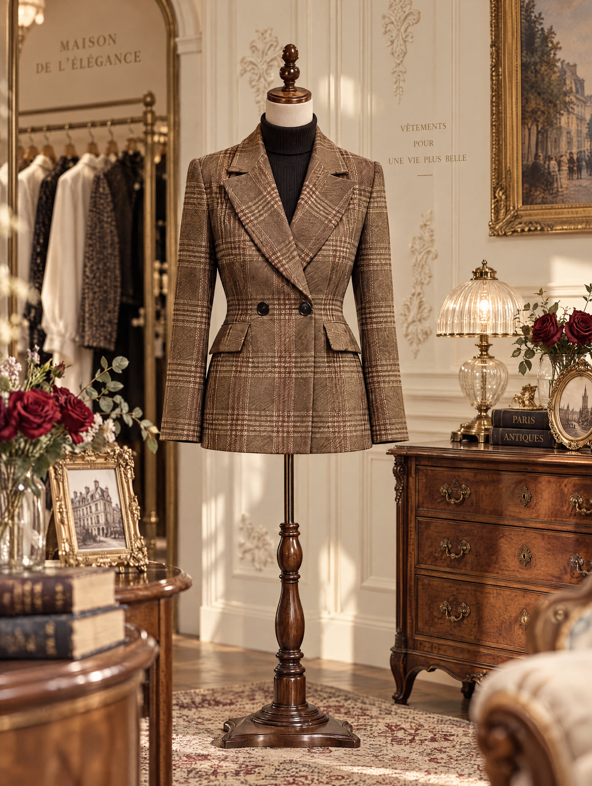 Retro Plaid Fitted Blazer Jacket