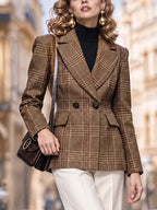 Retro Plaid Fitted Blazer Jacket