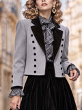 Retro Velvet Lapel Button Detail Short Coat