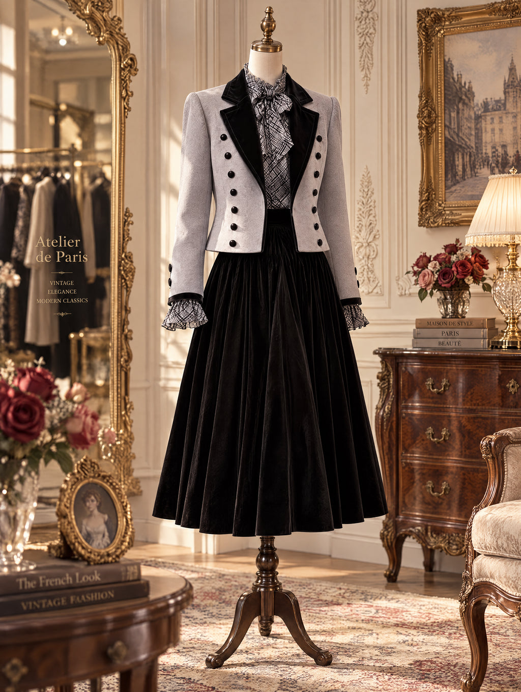Retro Velvet Lapel Button Detail Short Coat