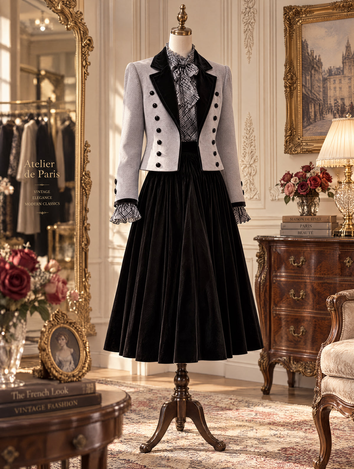 Retro Velvet Lapel Button Detail Short Coat