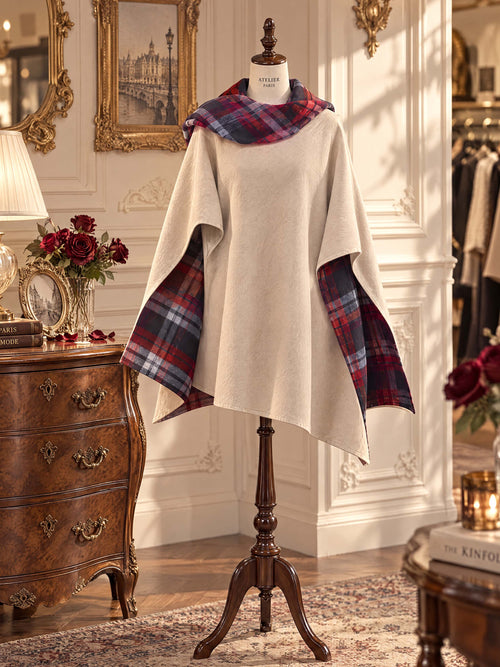 Retro Plaid Reversible Cape Coat