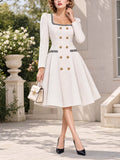 Retro Tweed Trim Fit‑Flare Midi Dress