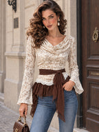Vintage Floral-Print Cowl-Neck Ruffle Peplum Blouse