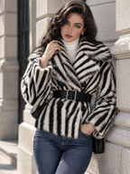 Vintage Zebra Print Faux Fur Lapel Coat