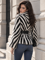 Vintage Zebra Print Faux Fur Lapel Coat