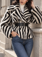 Vintage Zebra Print Faux Fur Lapel Coat