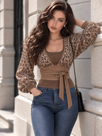 Vintage Leopard Print Fake Two-Piece T-shirt