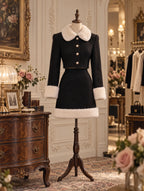 Retro Faux Fur Trim Mini Two‑Piece Skirt Set