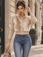 Vintage Fuzzy Faux Fur Zip Knit Jacket