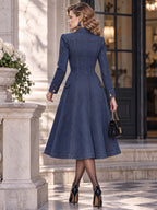 Retro Midi Gold‑Button Denim Shirt Dress
