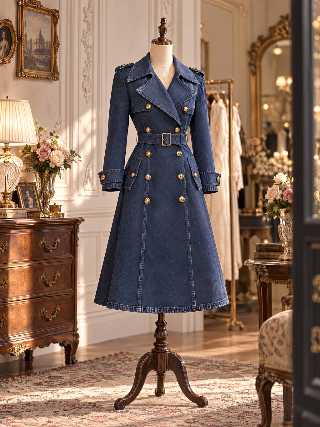Retro Classic Double‑Breasted Denim Trench