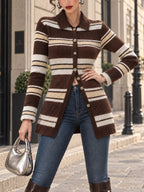 Vintage Stripe Collared Button Longline Cardigan