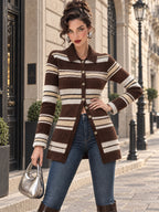 Vintage Stripe Collared Button Longline Cardigan