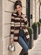 Vintage Stripe Collared Button Longline Cardigan