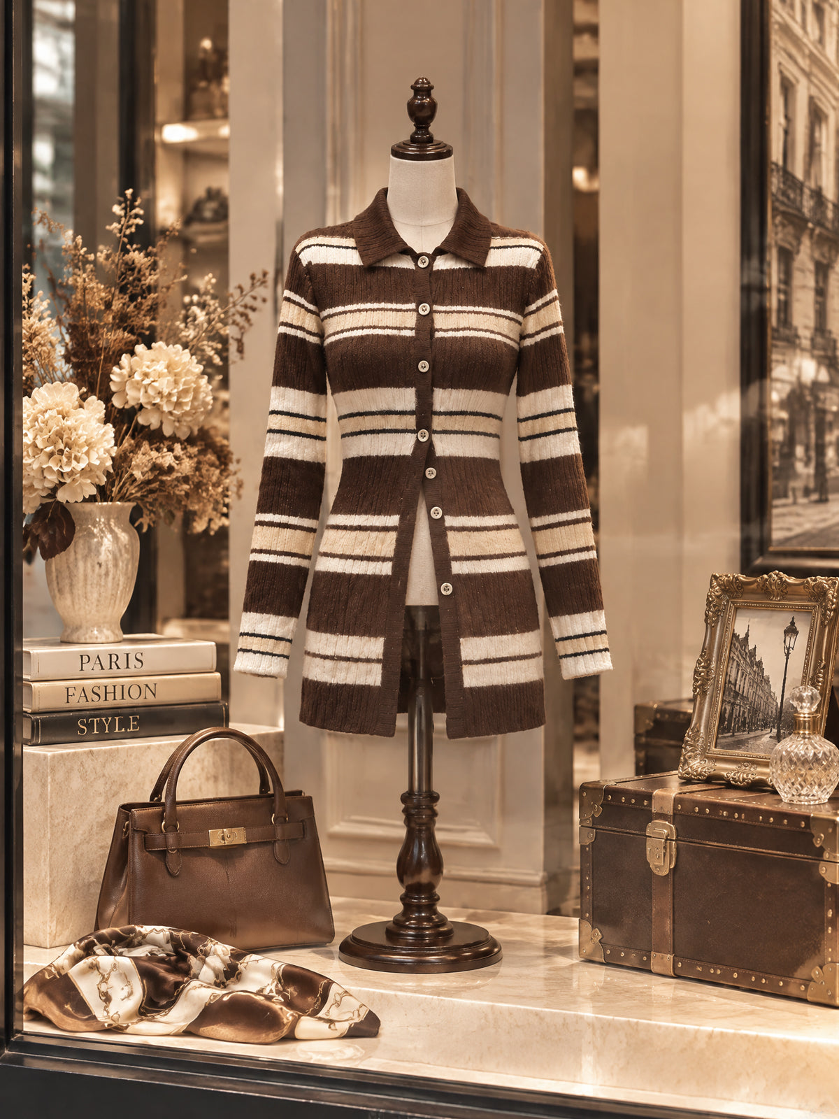 Vintage Stripe Collared Button Longline Cardigan