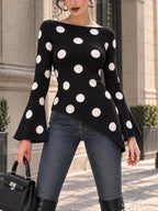 Vintage Polka Dot Print Bell Sleeve Sweater