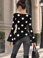 Vintage Polka Dot Print Bell Sleeve Sweater