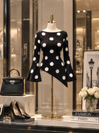 Vintage Polka Dot Print Bell Sleeve Sweater