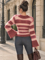 Vintage Stripe Print Mohair V Neck Sweater