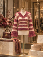 Vintage Stripe Print Mohair V Neck Sweater