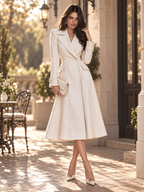 Striped Blazer Double Breasted Flared Coat Midi Dress