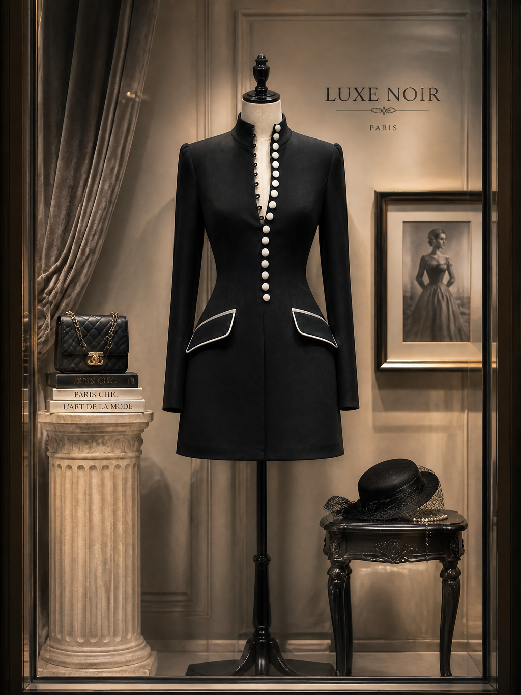Modern Military Black Tailored With Deep V-Neck Blazer Mini Dress