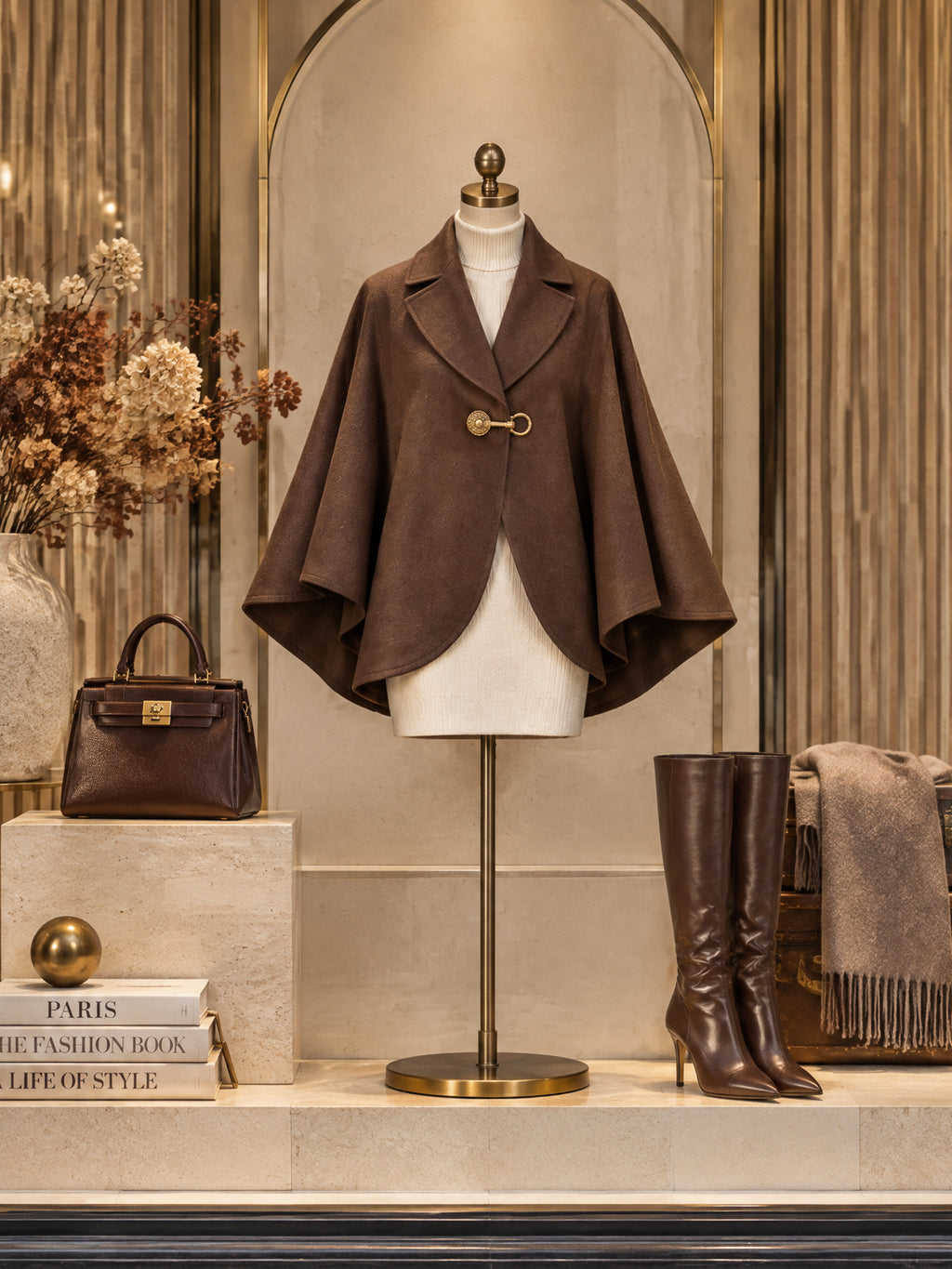 Vintage Brown Blend Lapel Buckle Cape Coat