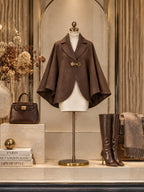 Vintage Brown Blend Lapel Buckle Cape Coat