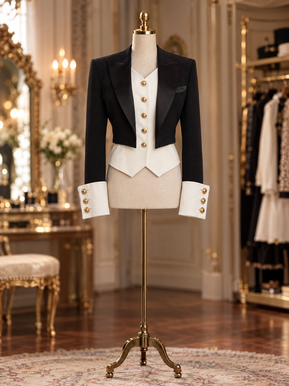 Vintage Tailored Two-Tone Peak Lapel Cropped Blazer